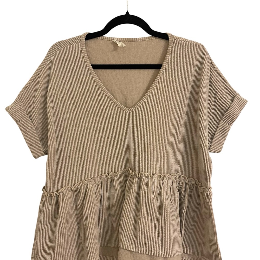 Women's Beige V-Neck Top